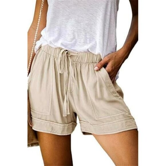 Womens Summer Drawstring Shorts Comfy Elastic Waist Lightweight Cotton - Picture 2 of 6